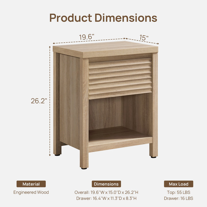 Prelude Wave-Pattern Nightstand with Drawer