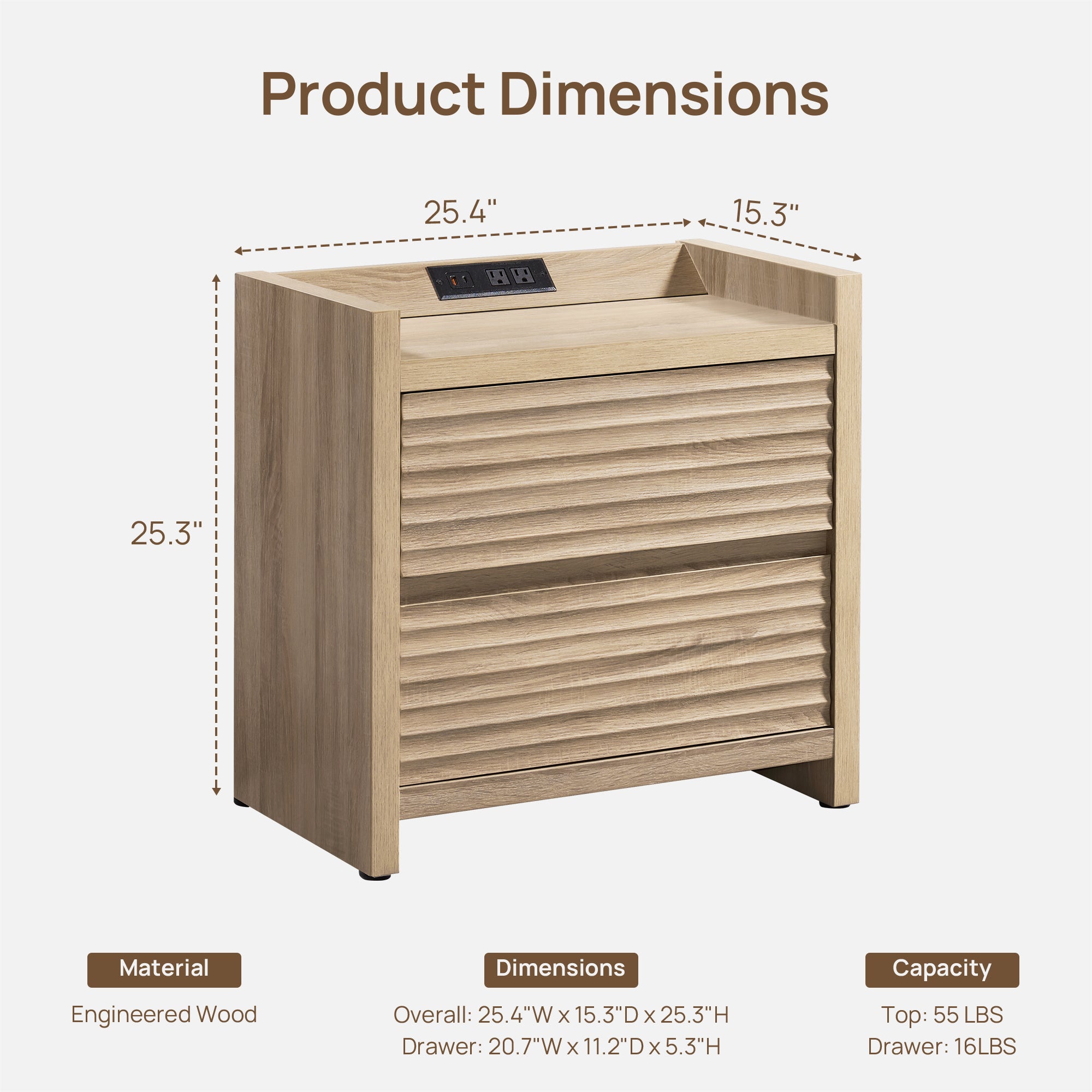 Prelude 2-Drawer Nightstand, Charging Station
