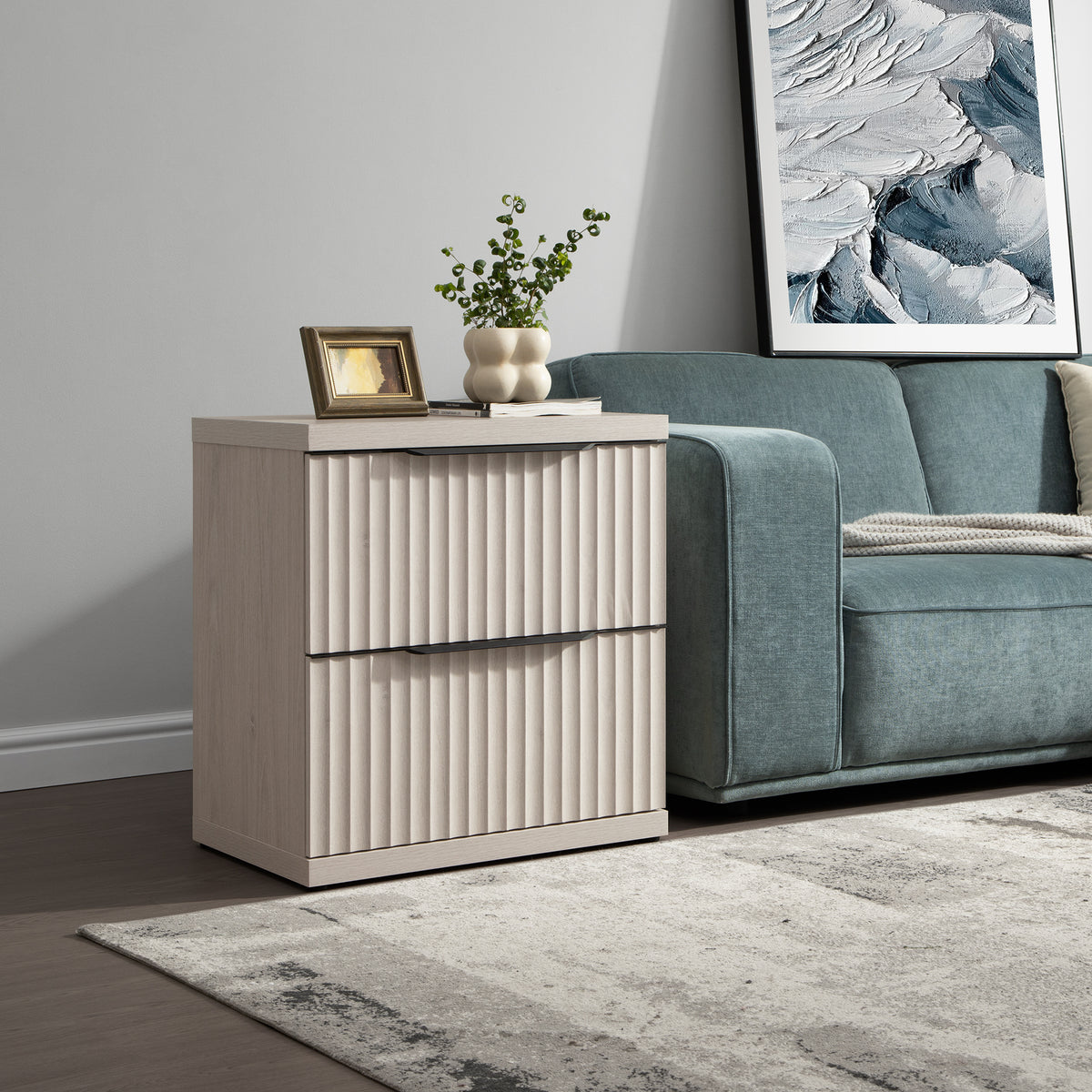 Stria Chest of 9 Drawers and Nightstands Set