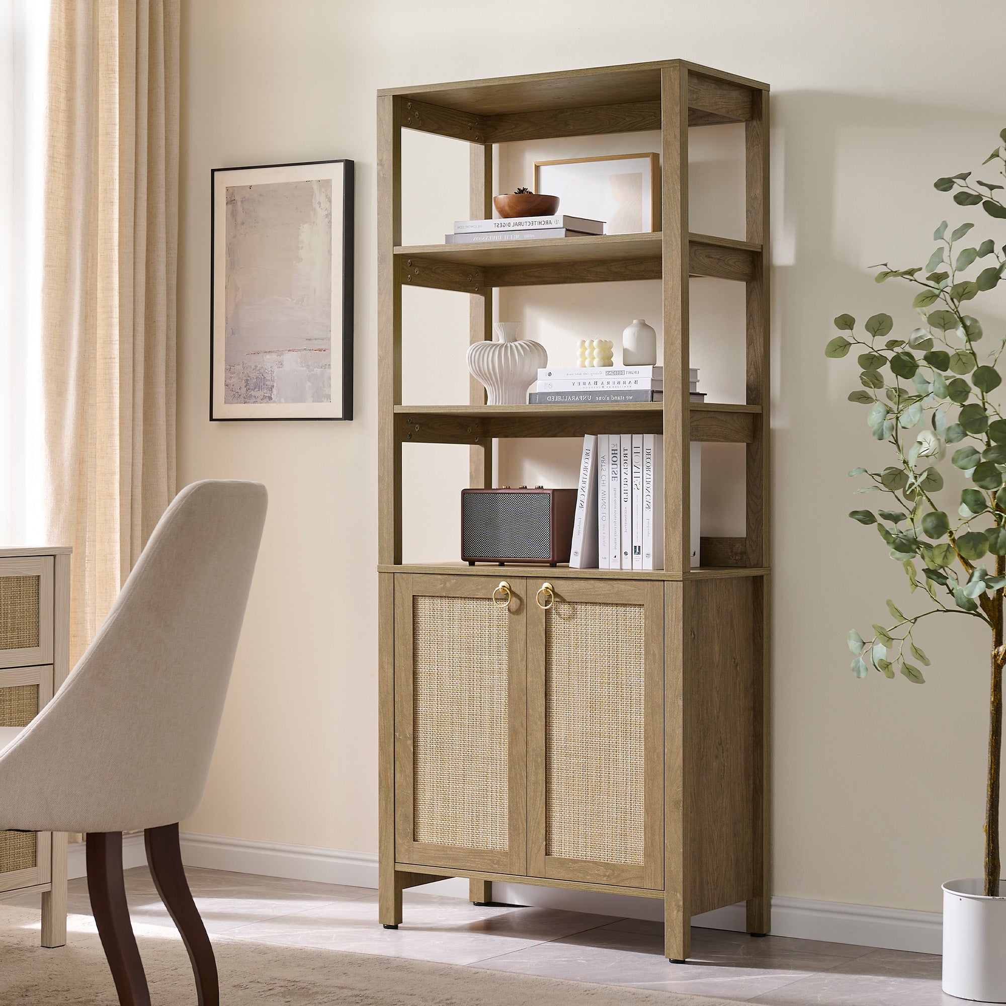 Terra Rattan White Bookshelf, 2 Doors