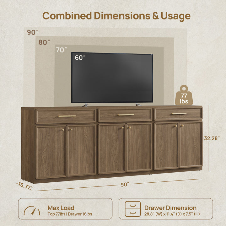 Crescent 90Inch TV Stands, Set of 3