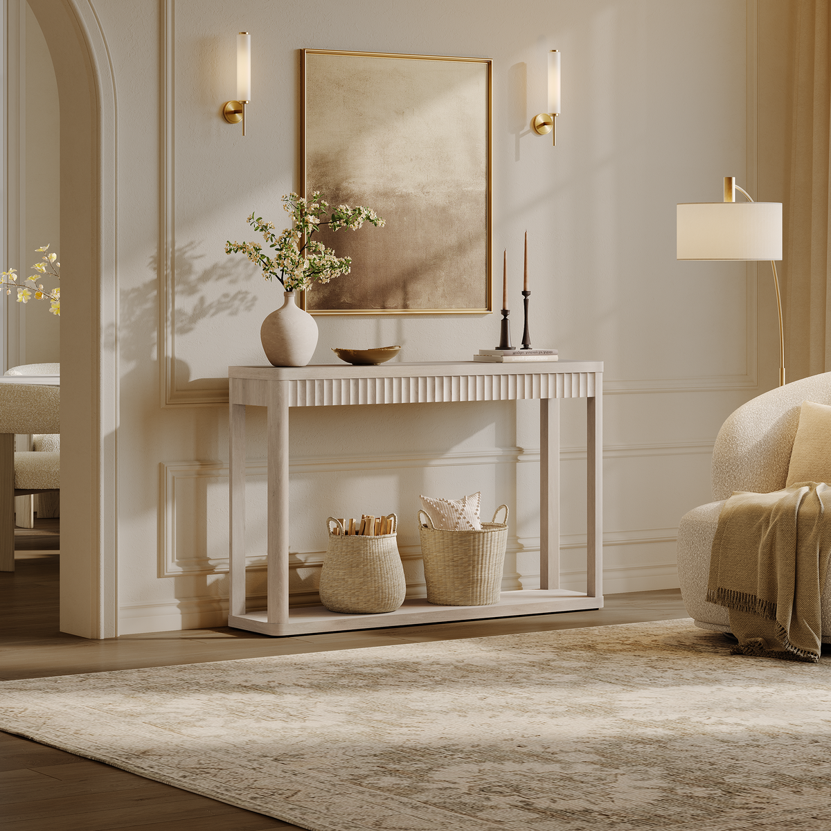 Cas Fluted 2-Tier Console Table, 47.3-Inch Wide