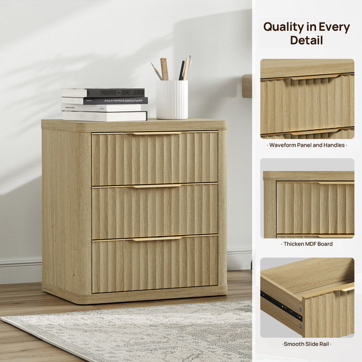 Cas 3 Drawers Nightstand with Golden Handle