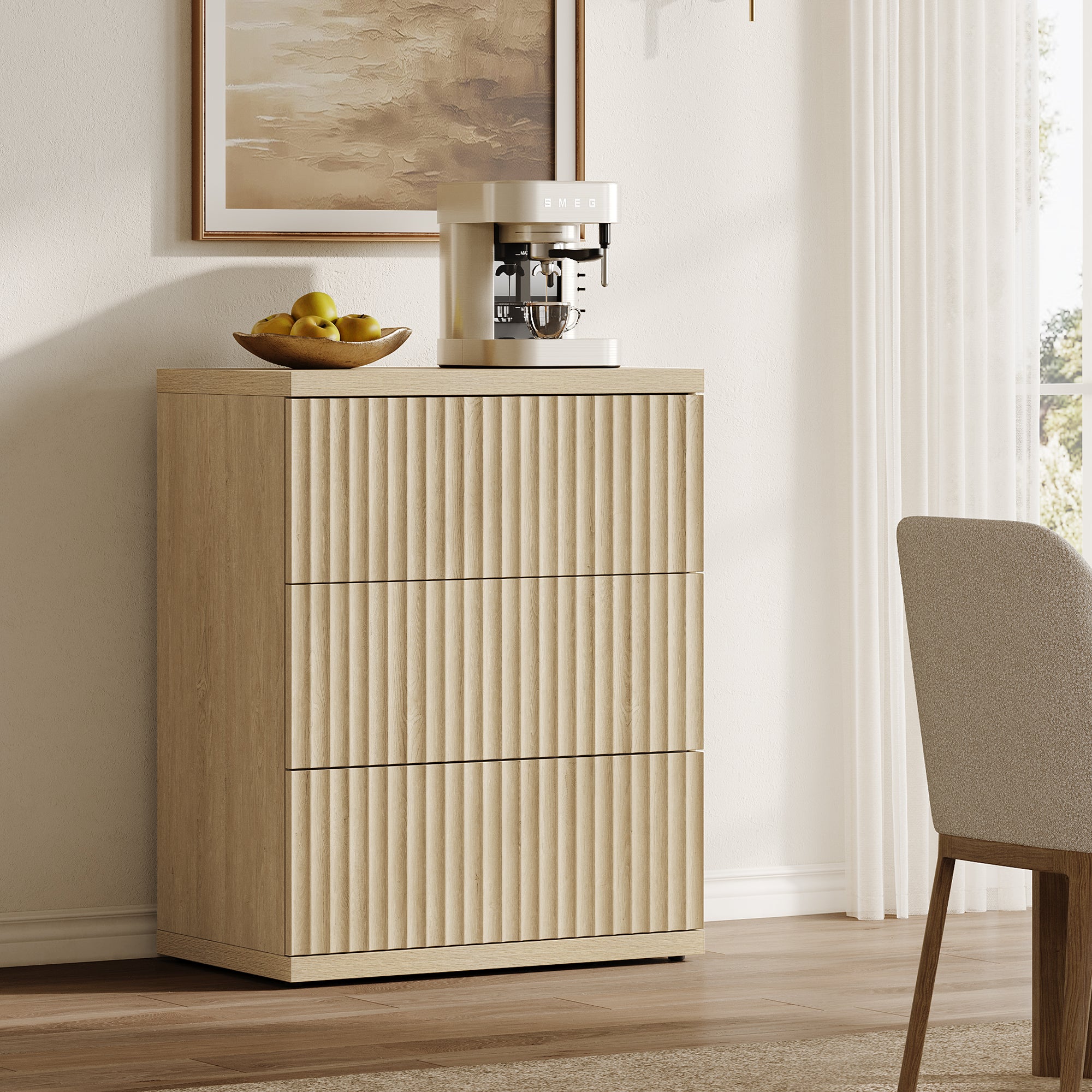 Stria 3-Drawer Sideboard, Fluted Style