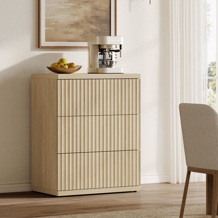 Stria 3-Drawer Sideboard, Fluted Style, Set of 3