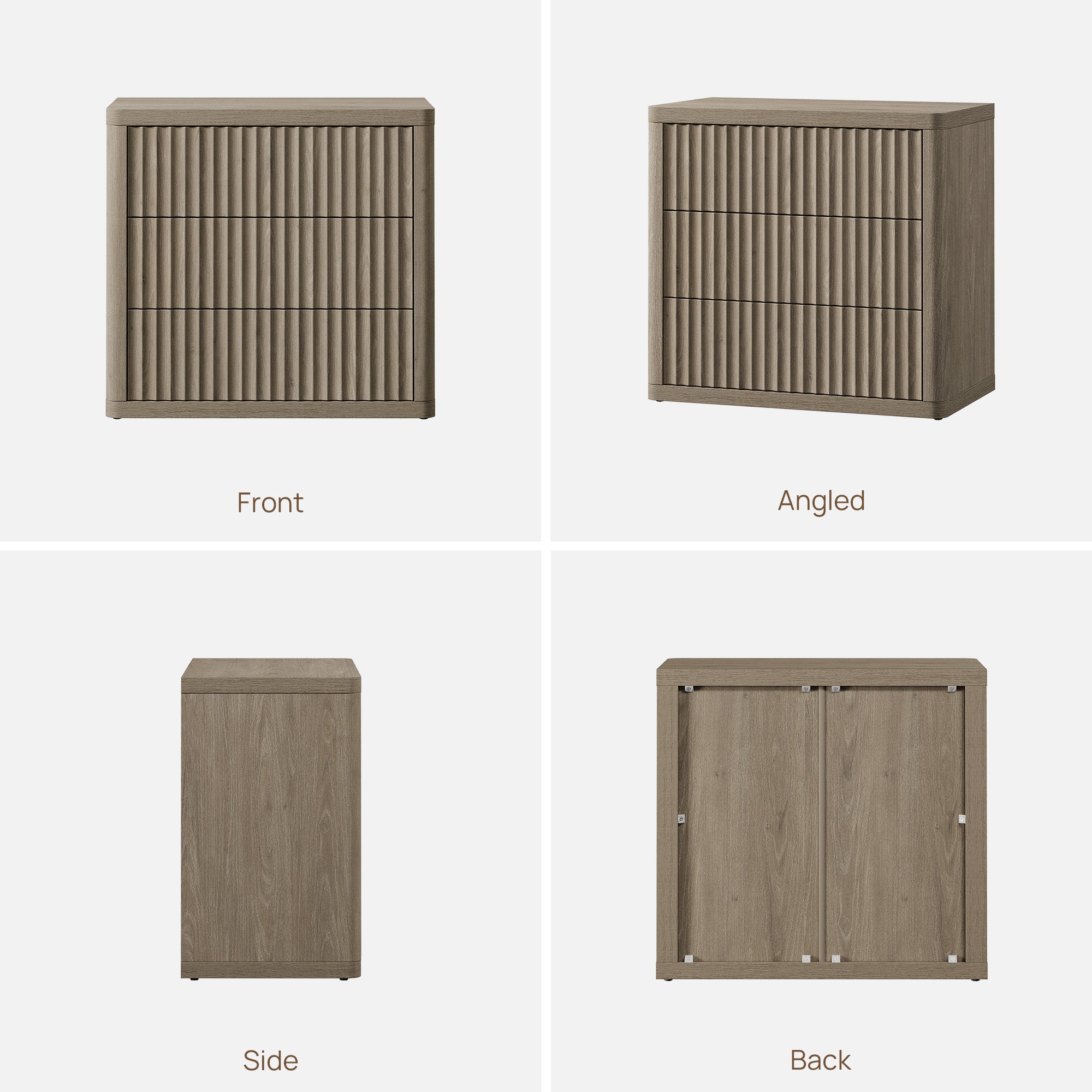 Cas Nightstand with 3 Drawers, Large Storage