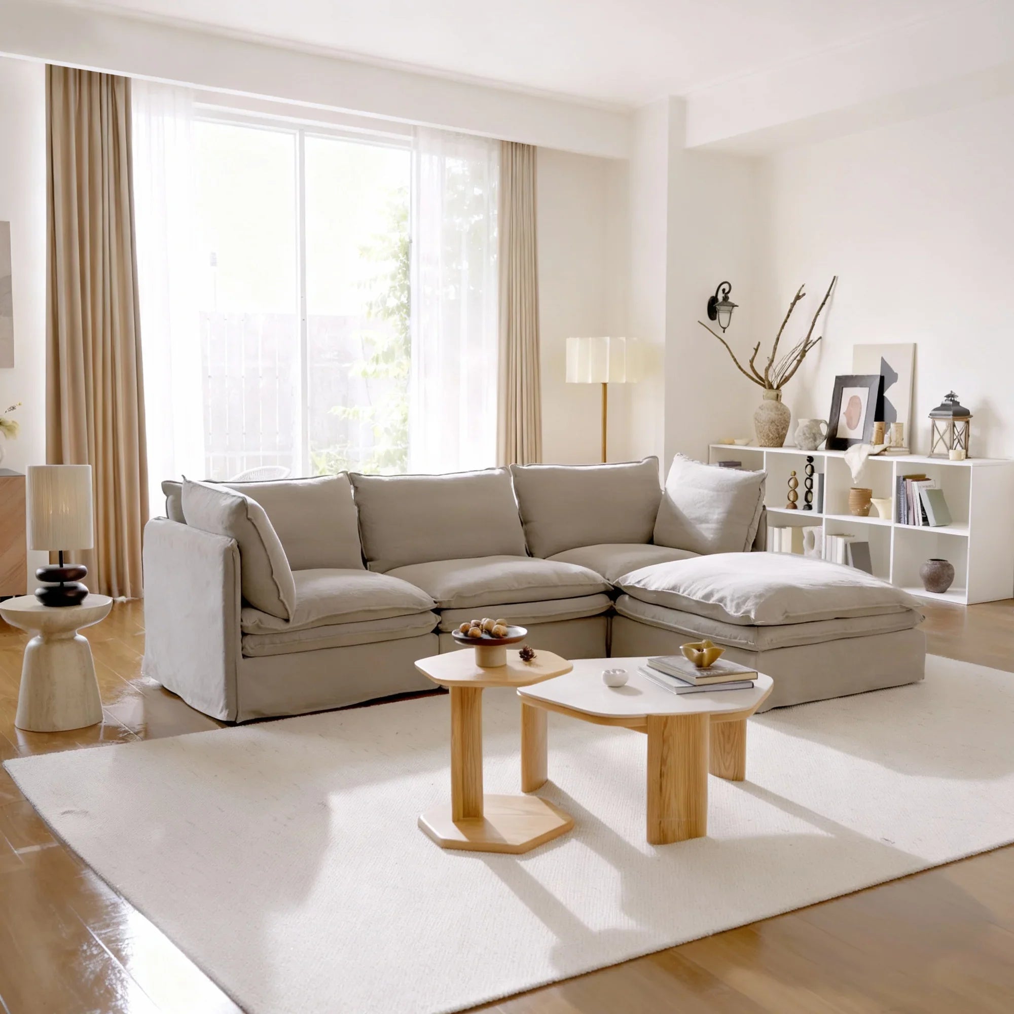 Eira L-Shape Sofa of 3 Seaters with Ottoman