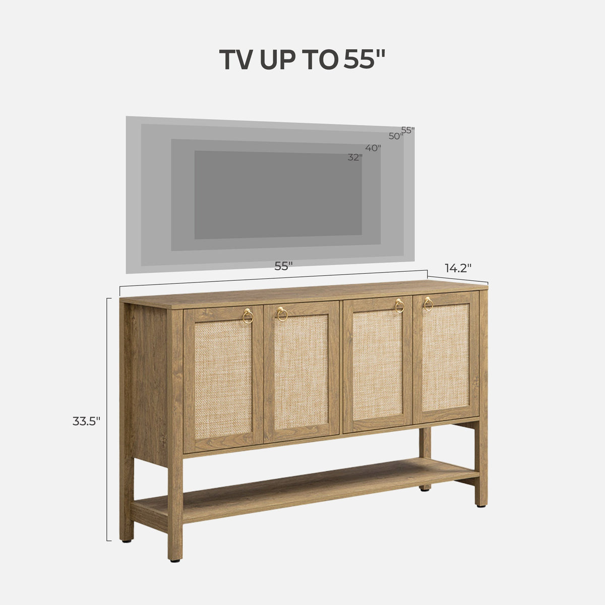 Terra TV Stand, 4 Doors - 1 Piece - White Cream Oak