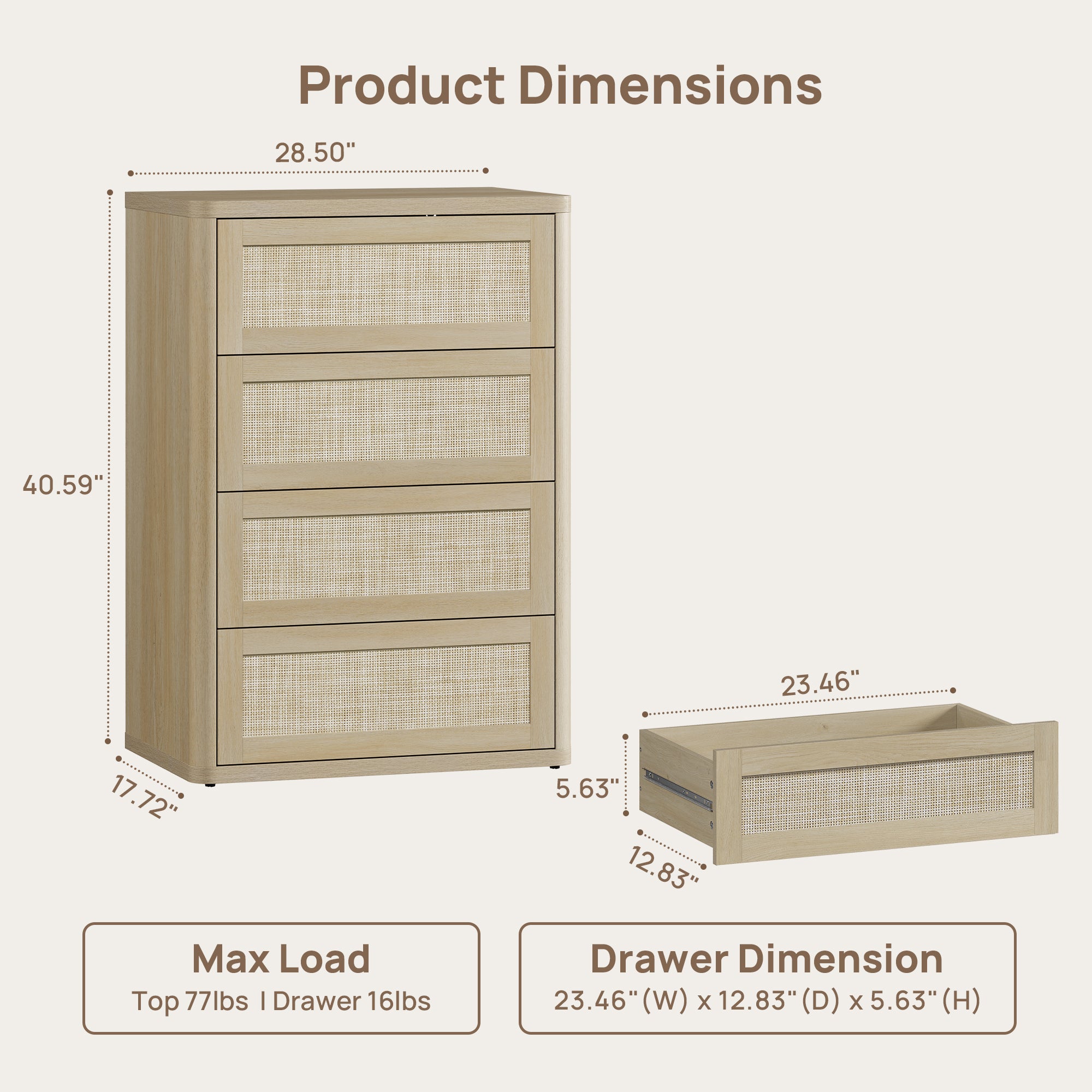 Zura Rattan Dresser with 4 Spacious Drawers