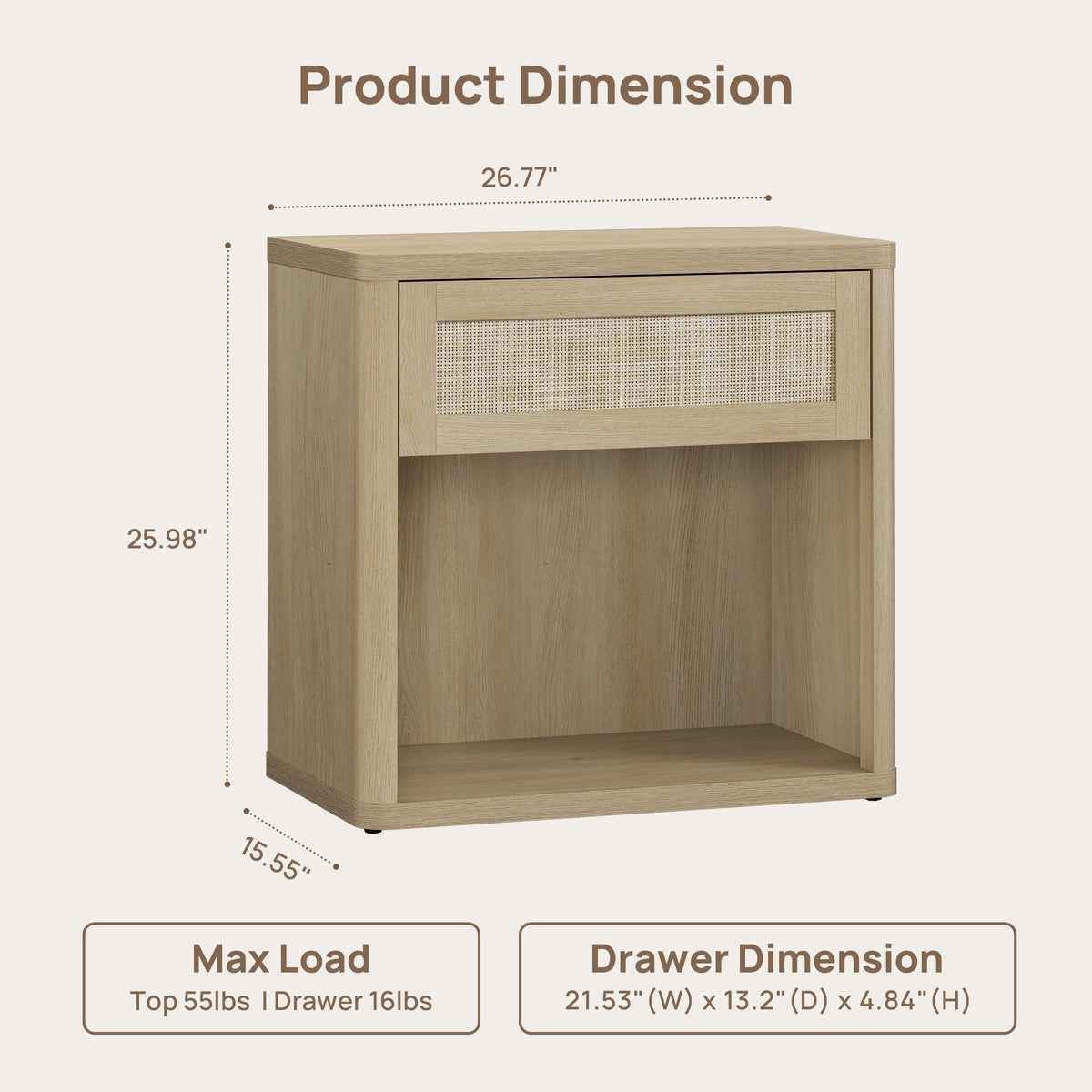 Zura 1-Drawer Nightstand, Boho Style, Set of 2