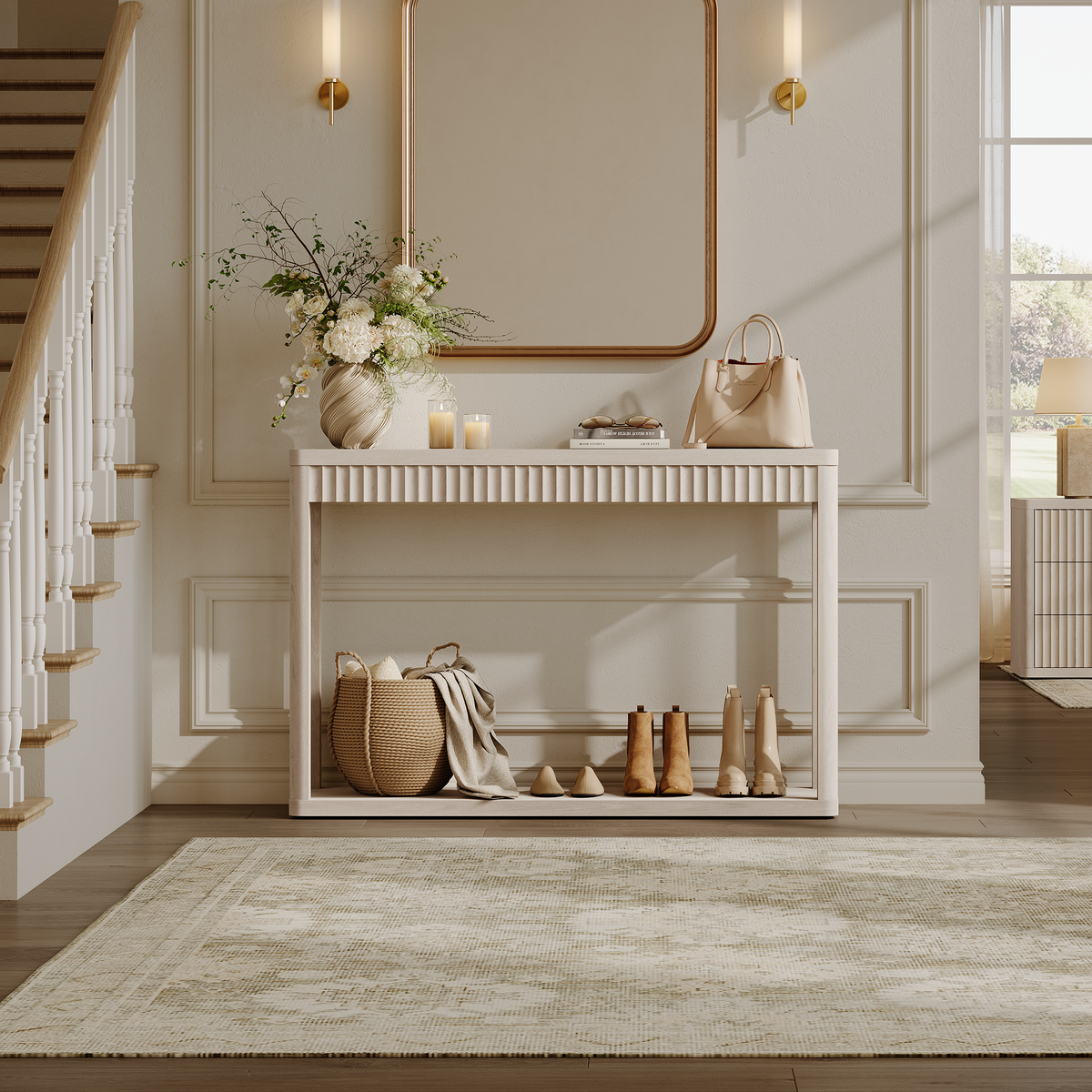 Cas Fluted 2-Tier Console Table, 47.3-Inch Wide