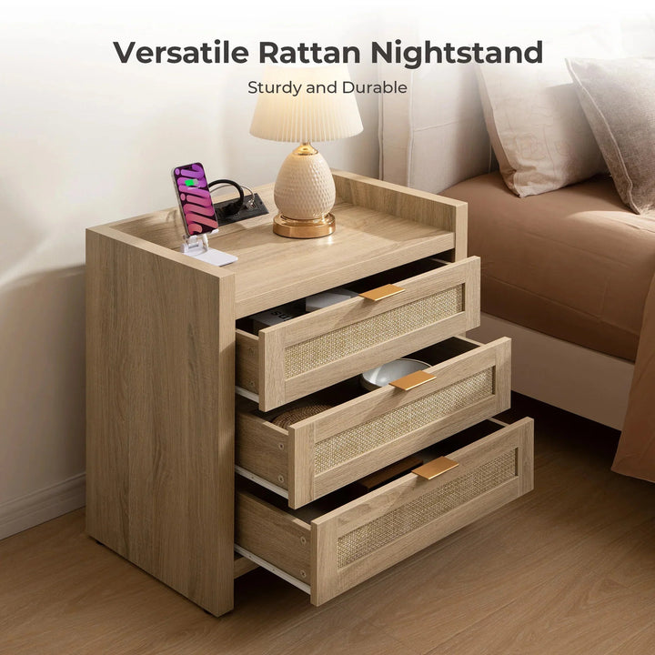 Savanna Rattan Dresser and 3 Drawers Nightstands Set