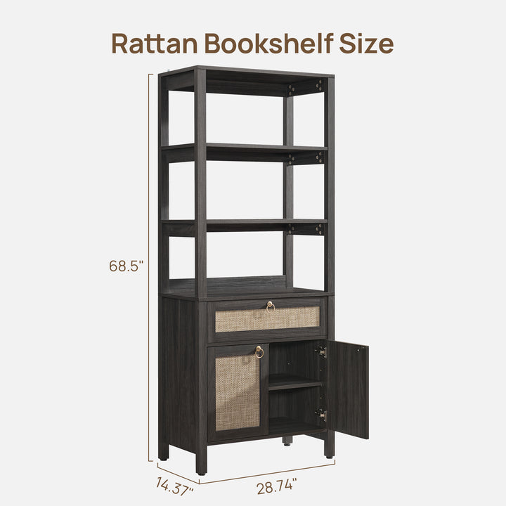 Terra Black Rattan Bookshelf, Large Storage