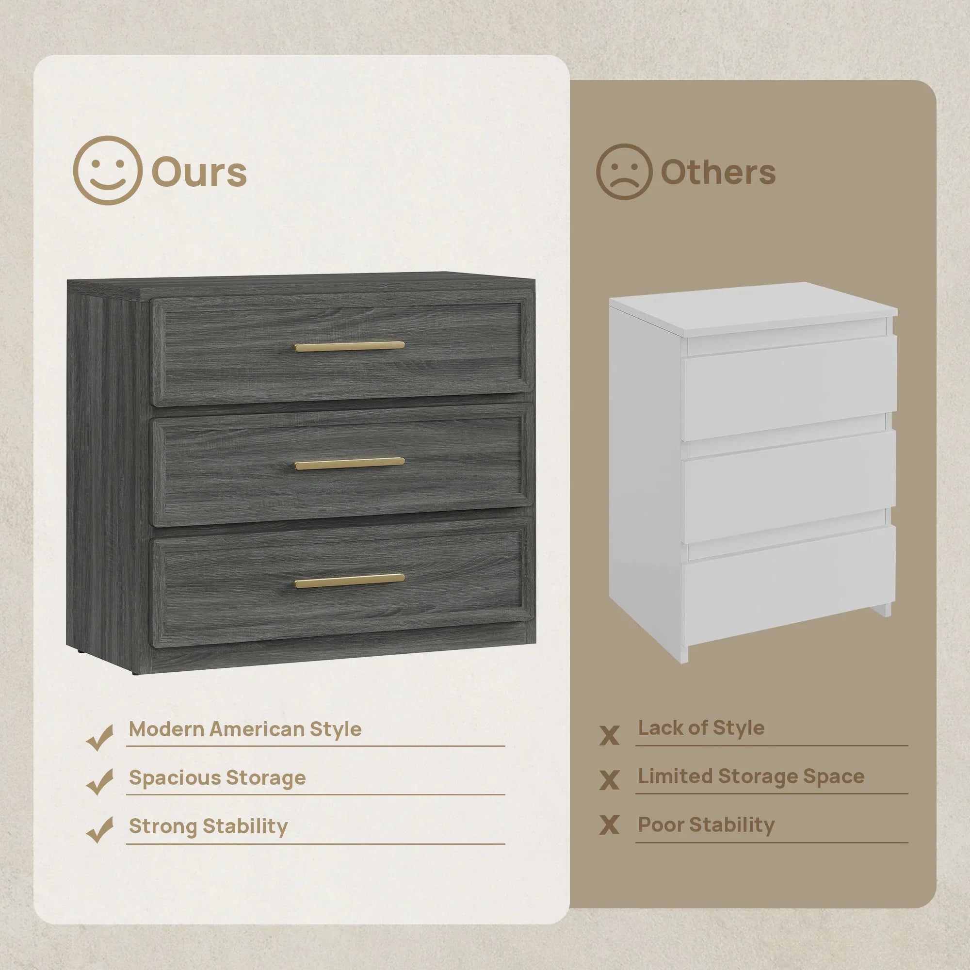 Crescent Modular 9 Drawers Dresser, 93.9 Inch Wide - Walnut Brown - 3-Piece Set