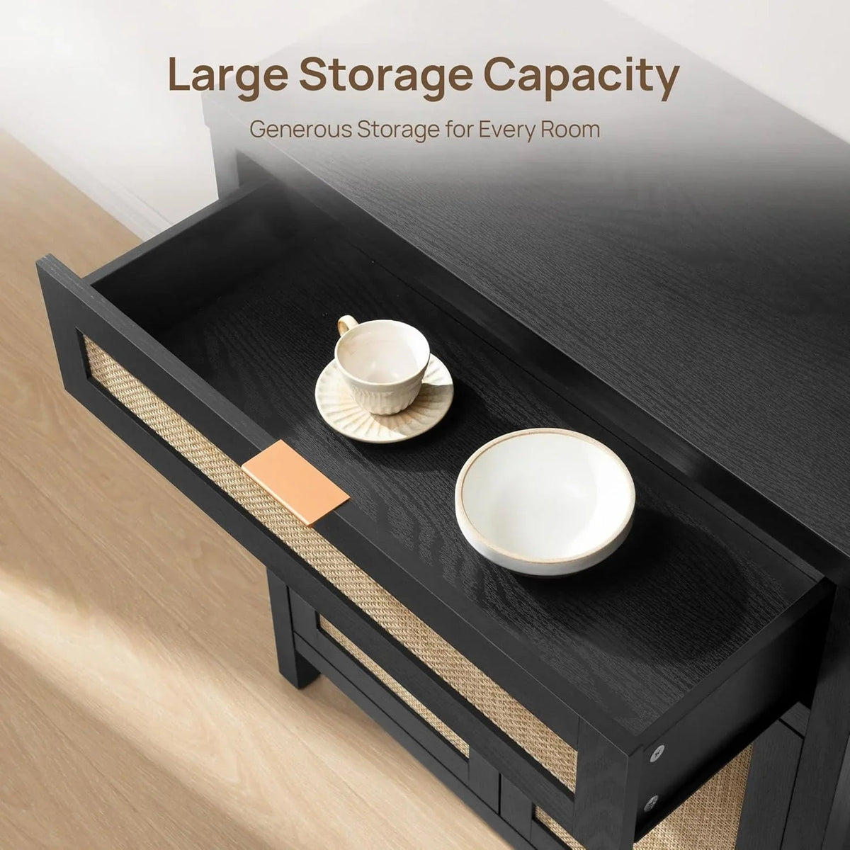 Savanna Black Storage Buffet Cabinet with Drawers, Set of 2