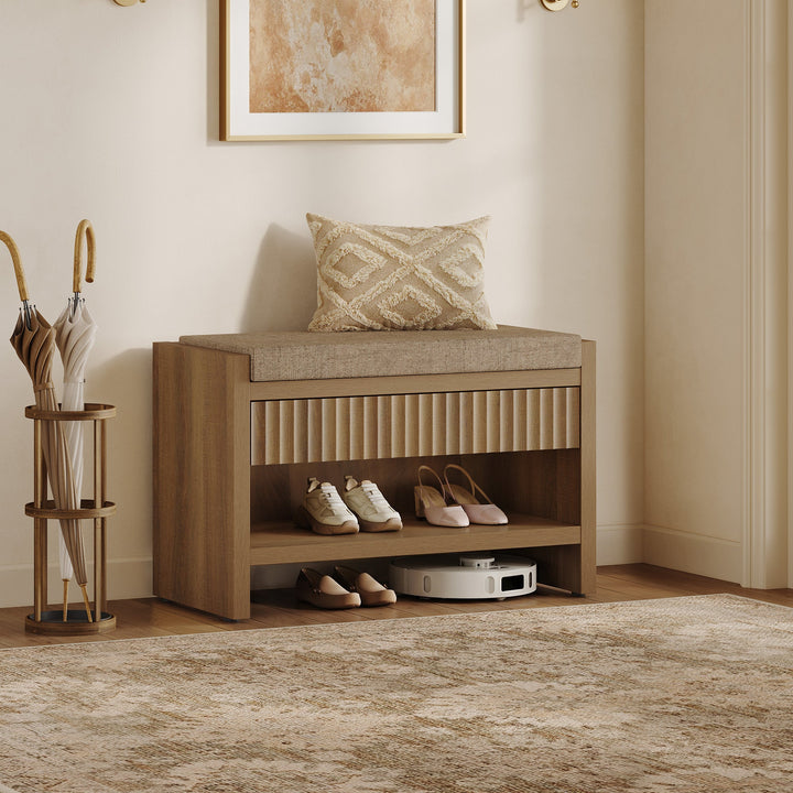 Prelude Upholstered Shoe Storage Bench for Entryway, Set of 2