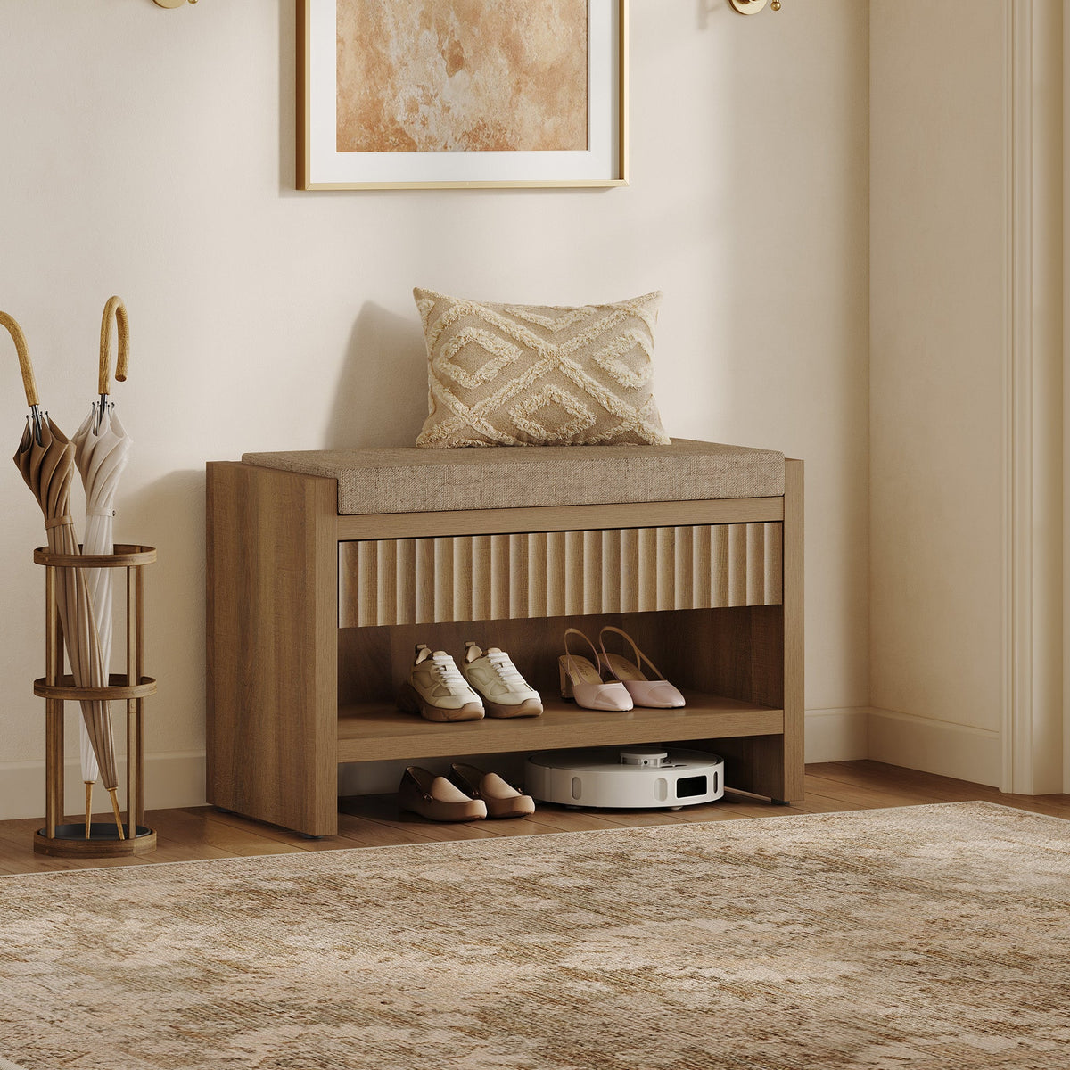 Prelude Upholstered Shoe Storage Bench for Entryway