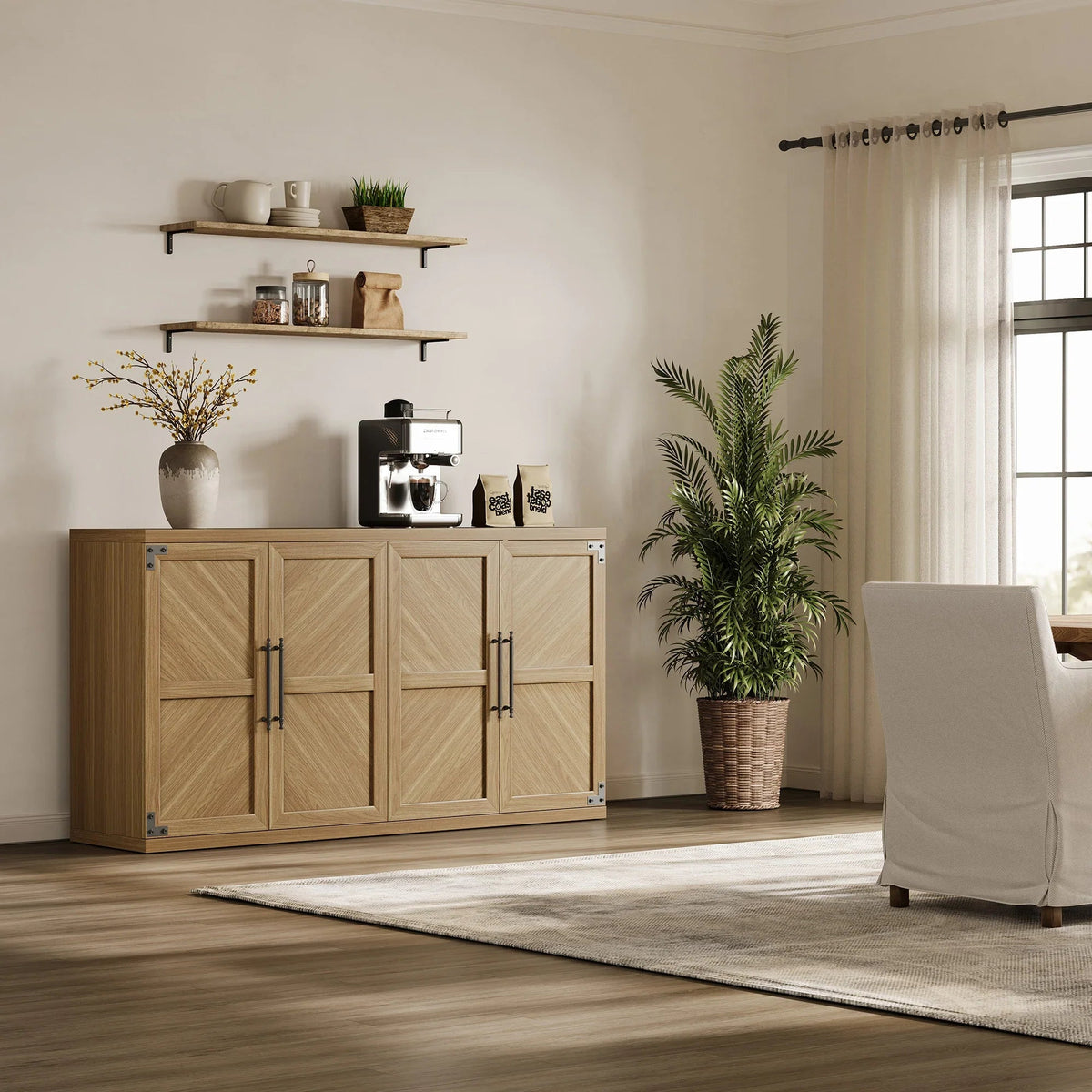 Willow Farmhouse Buffet Cabinet with 4 Doors, Set of 2