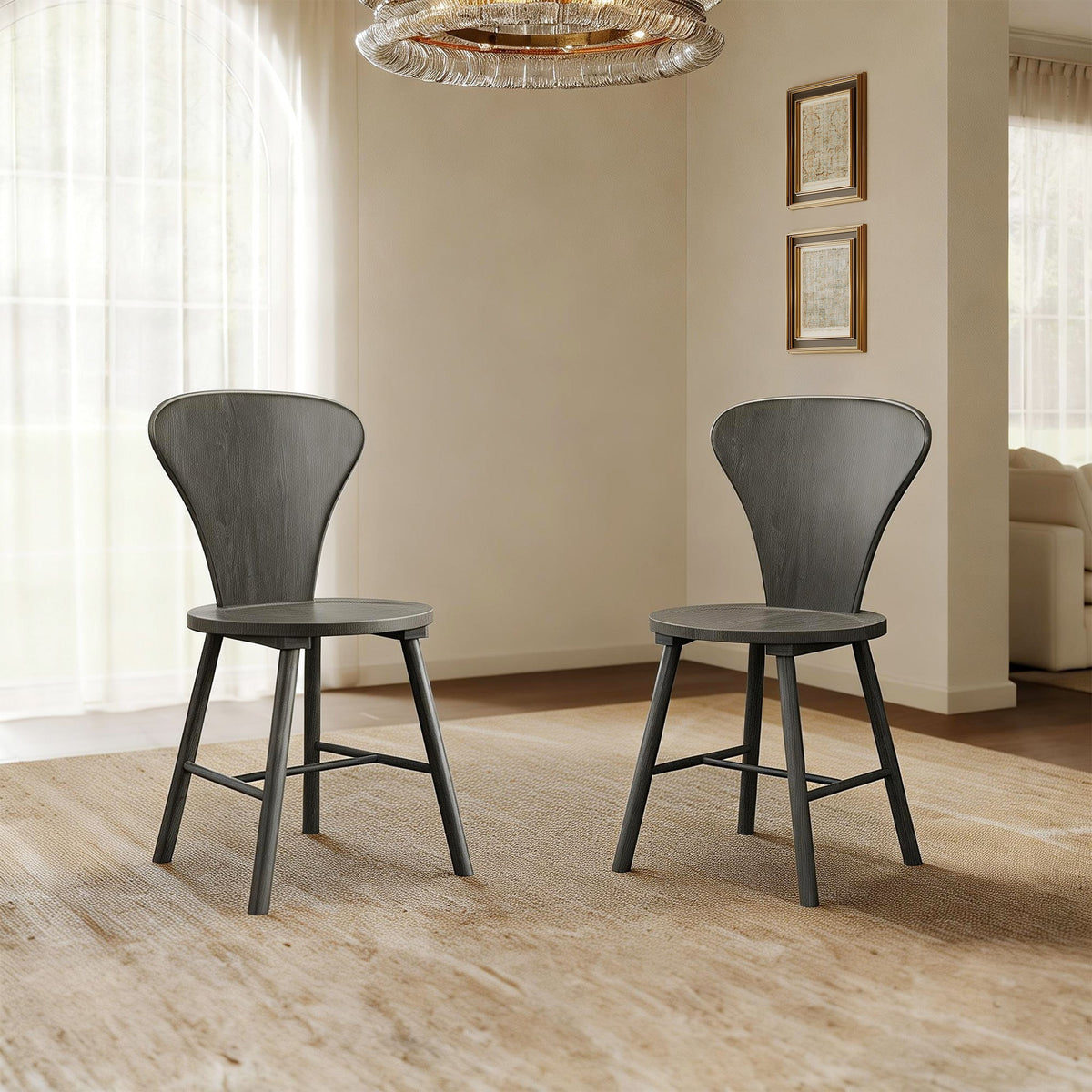 Cas Dining Table and Chairs Set for 6, Solid Wood - Dark Grey Alder - 1 Table & 6 Chairs