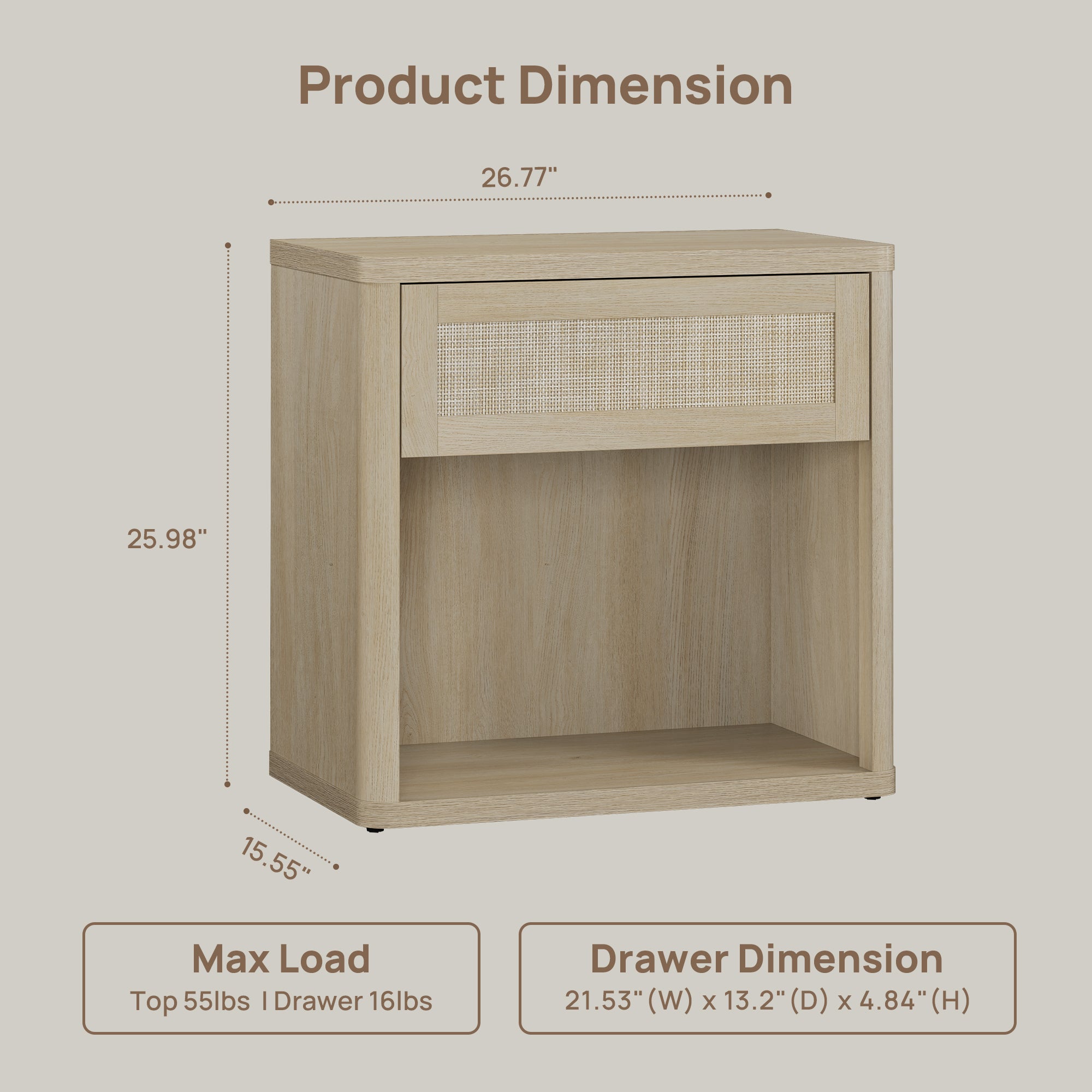 Zura 1-Drawer Nightstand, Boho Style