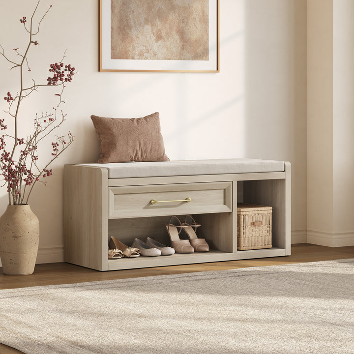 Helio Shoe Bench with Drawer, 40.6-Inch Wide