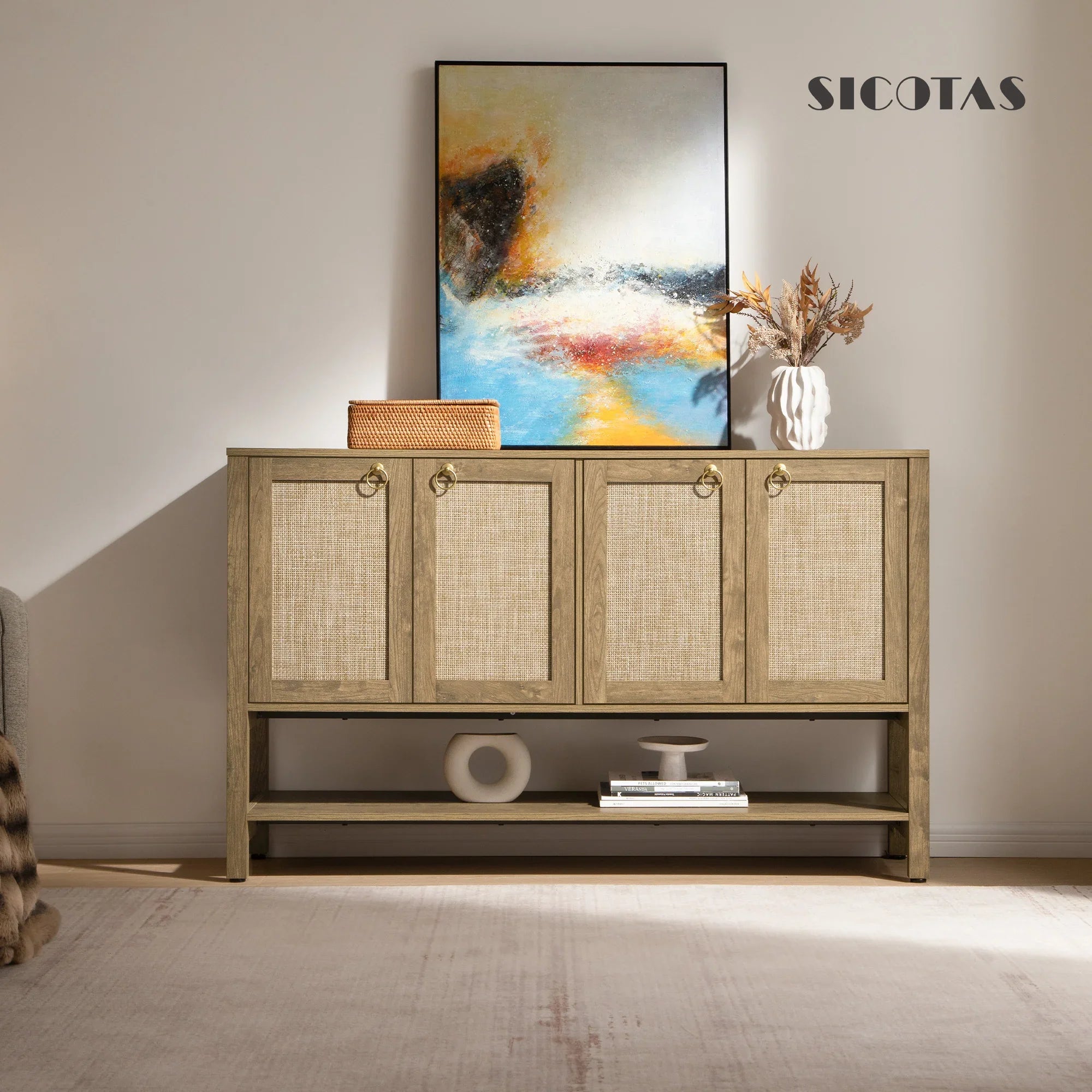 Terra 4 Doors Sideboard and 2 Drawers Nightstands Set for Living Room