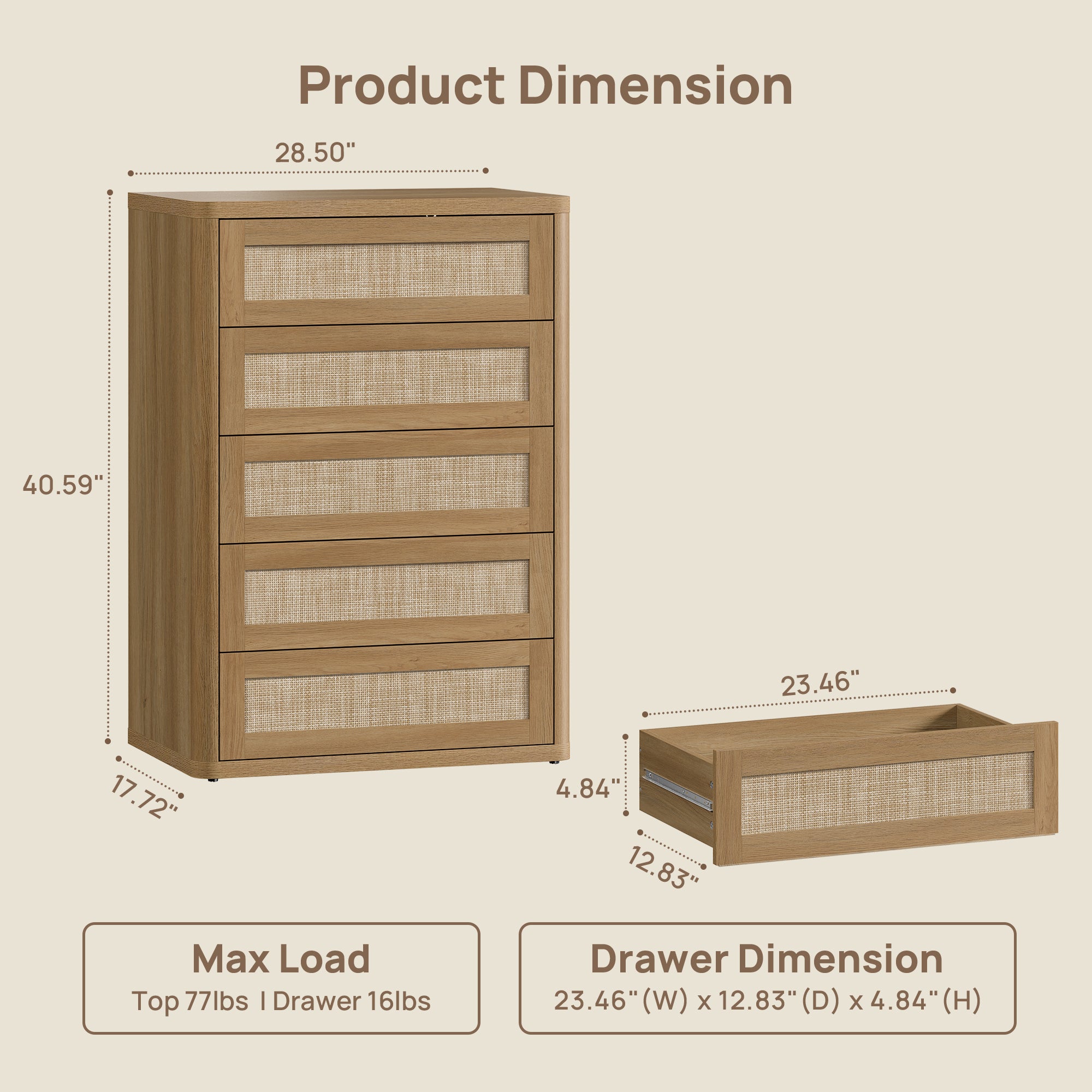 Zura Rattan Dresser, 5 Drawers