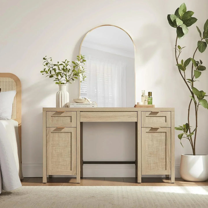 Savanna Modern Vanity Table with Doors - 1 Piece - Reclaimed Light Oak