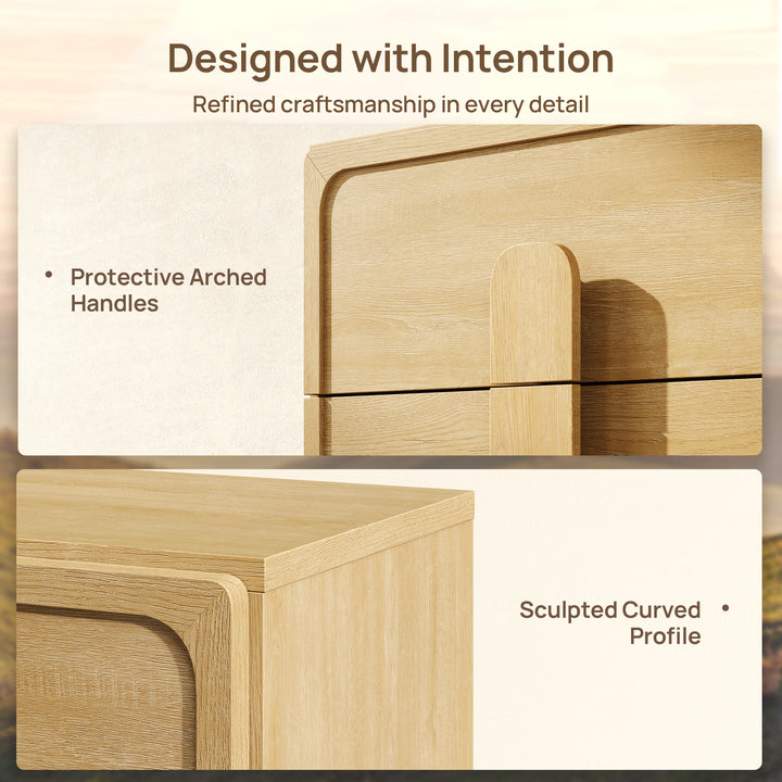 Arcus Nightstand with 3 Drawers, Arched Handles
