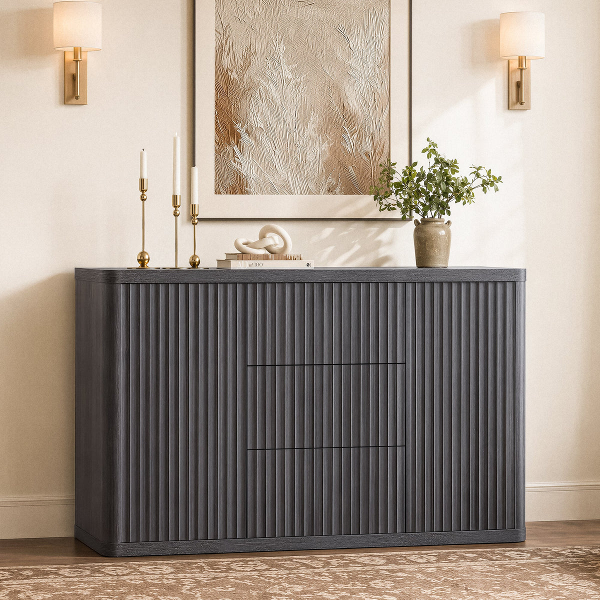 Cas Contemporary Sideboard Cabinet with Storage - White Alder - 2 Pieces