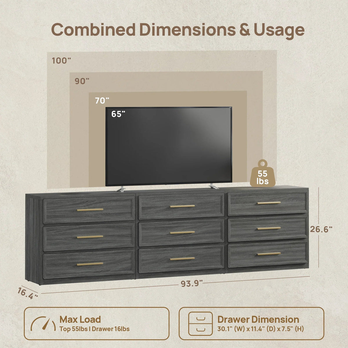 Crescent Modular 26.6'' Tall Dresser and Nightstands Set