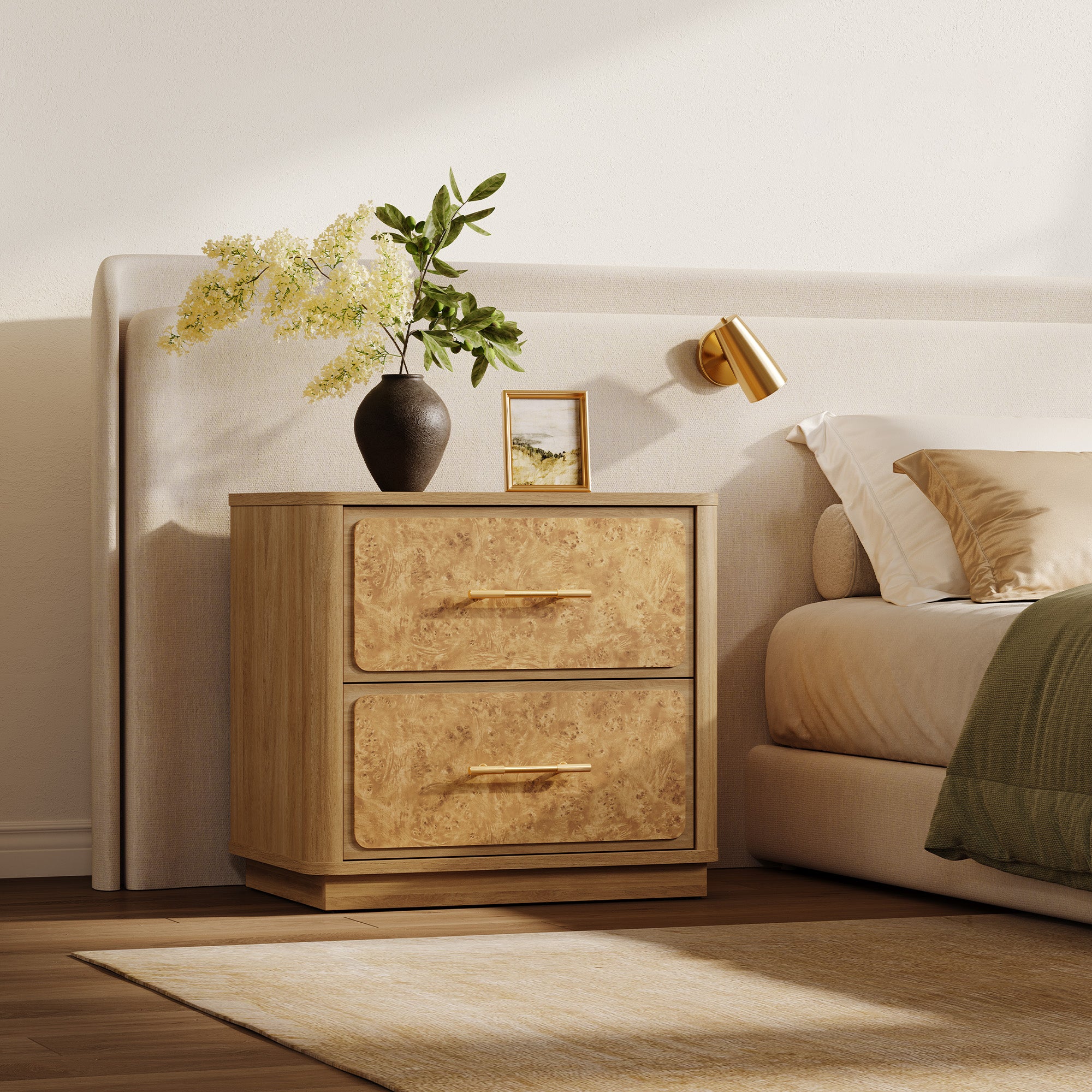 Burluxe Modern Nightstand with 2 Drawers, 25Inch Wide