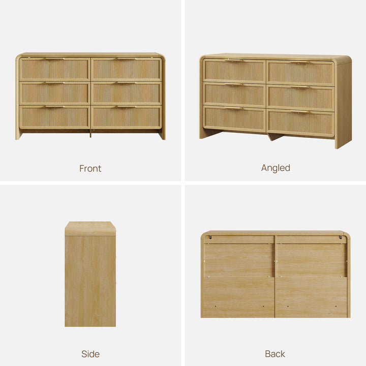 Alina 6 Drawers Dresser with Curved Edge, 55Inch Wide