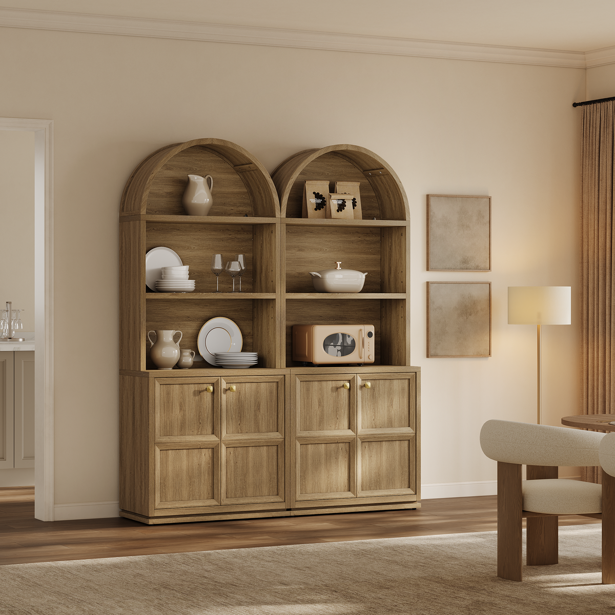 Helio 81'' Tall Arched Bookcase with 2 Doors, Set of 2