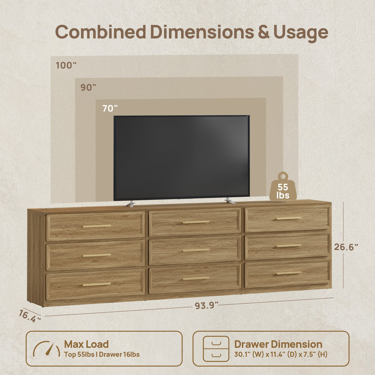 Crescent 31.3Inch Wide Nightstand with 3 Drawers