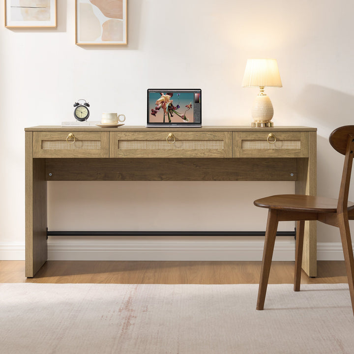 Terra Office Desk with 3 Drawers - White Cream Oak - 2 Pieces