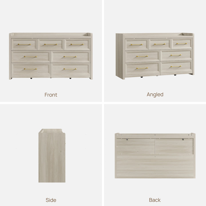 Helio White Dresser with 7 Drawers, Bedroom Storage