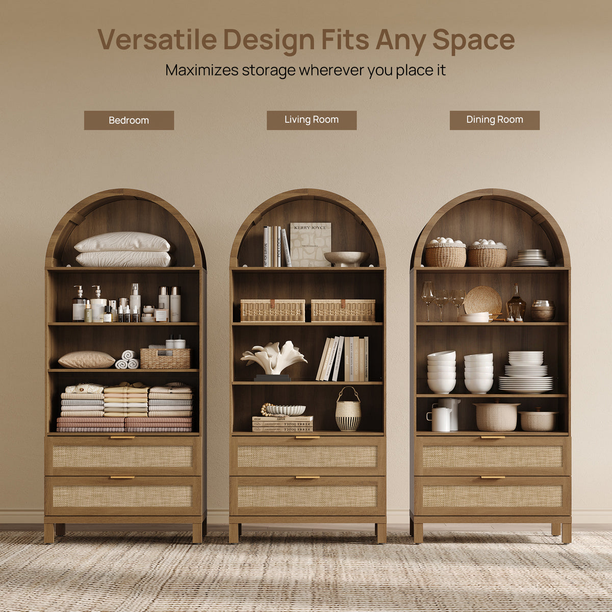 Savanna Arched Pantry Cabinet with Storage, 71Inch Tall