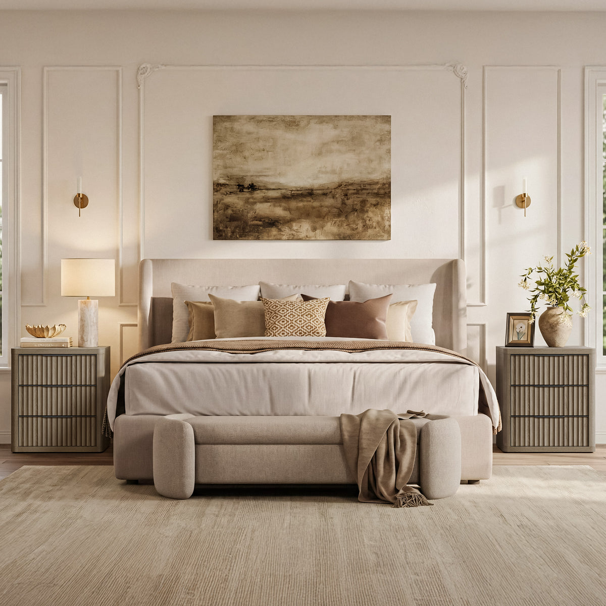 Stria Chest of 9 Drawers and Cas Night Tables Set