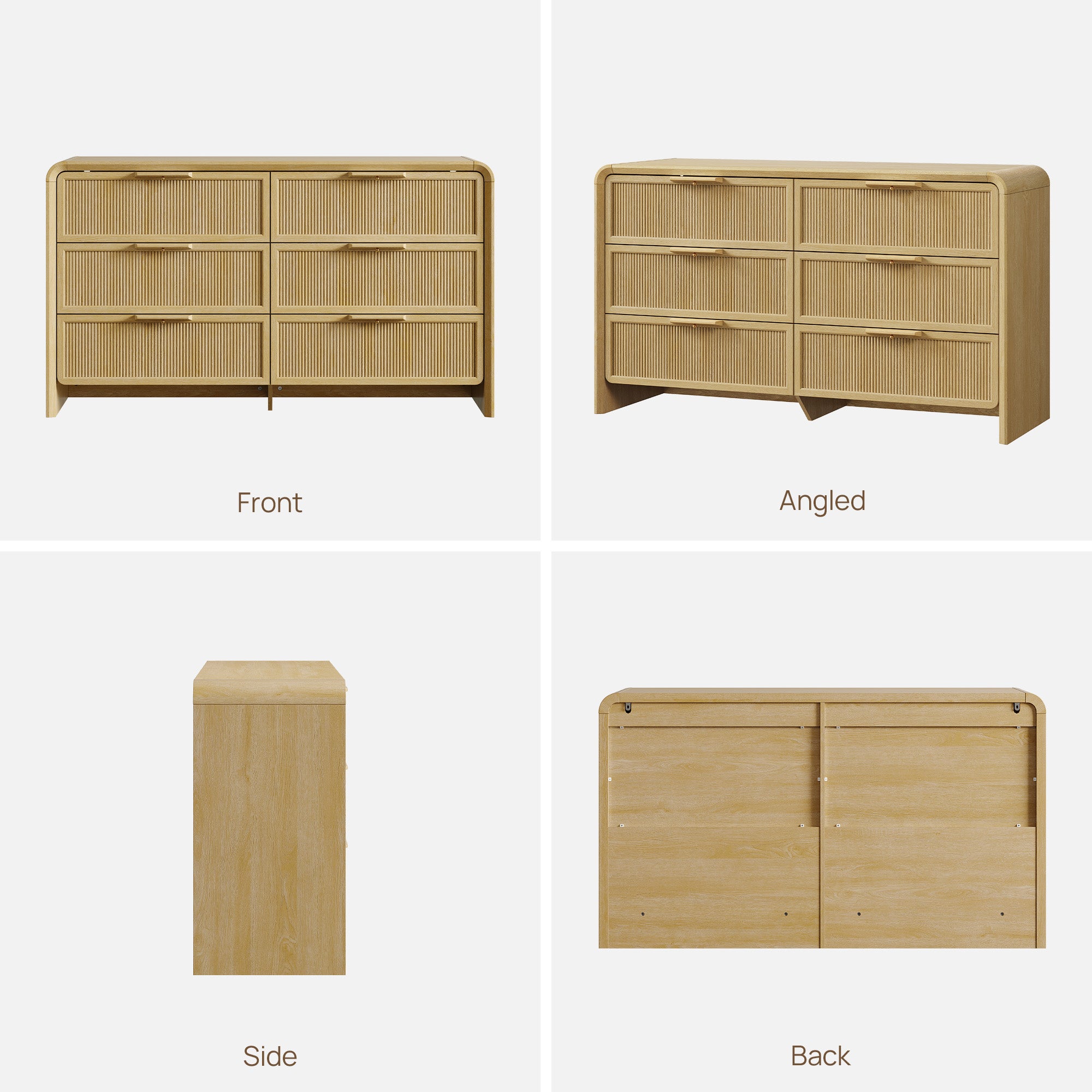 Alina 6 Drawers Dresser with Curved Edge, 55Inch Wide, Set of 2