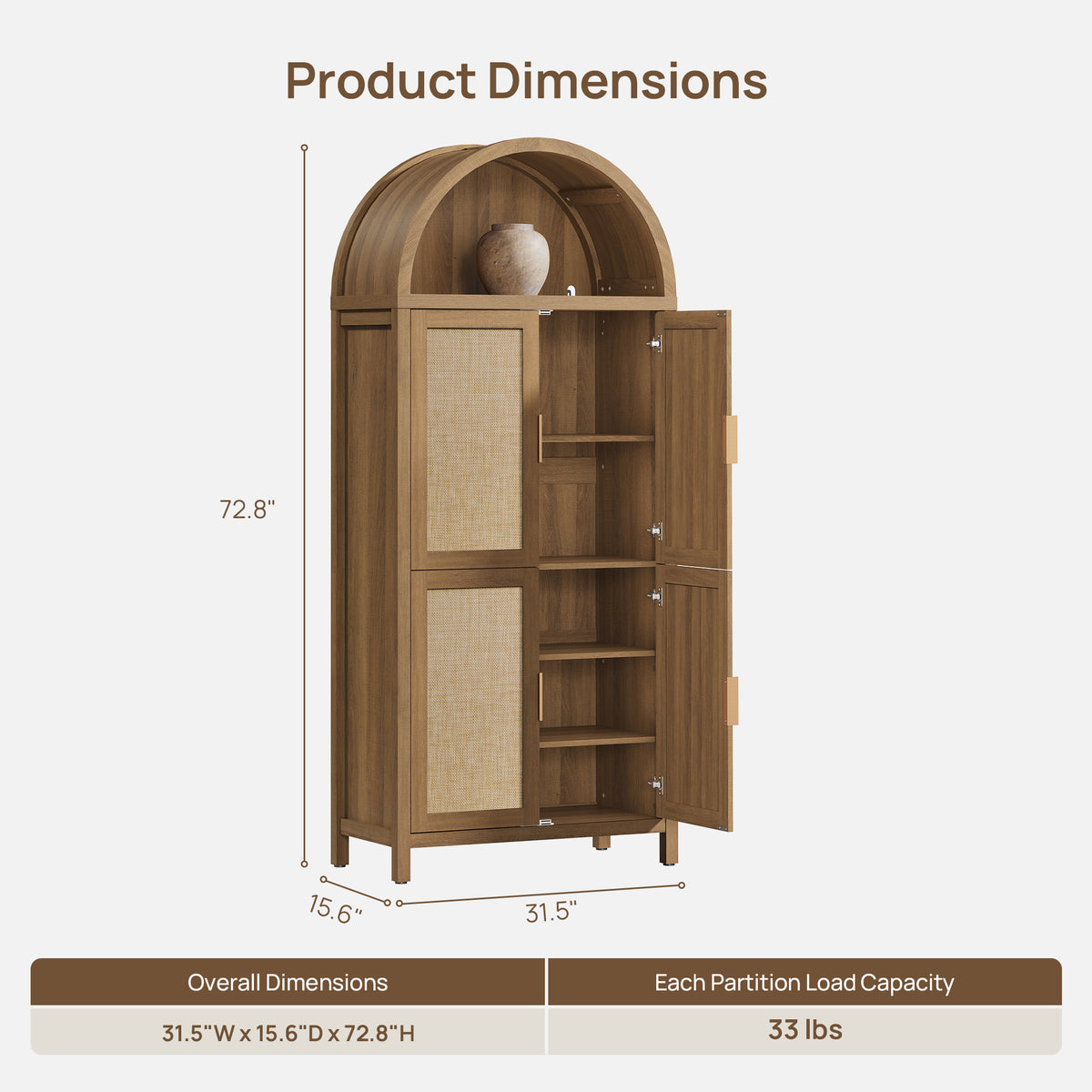 Savanna 72.8Inch-Tall Pantry Cabinet, Arched Design