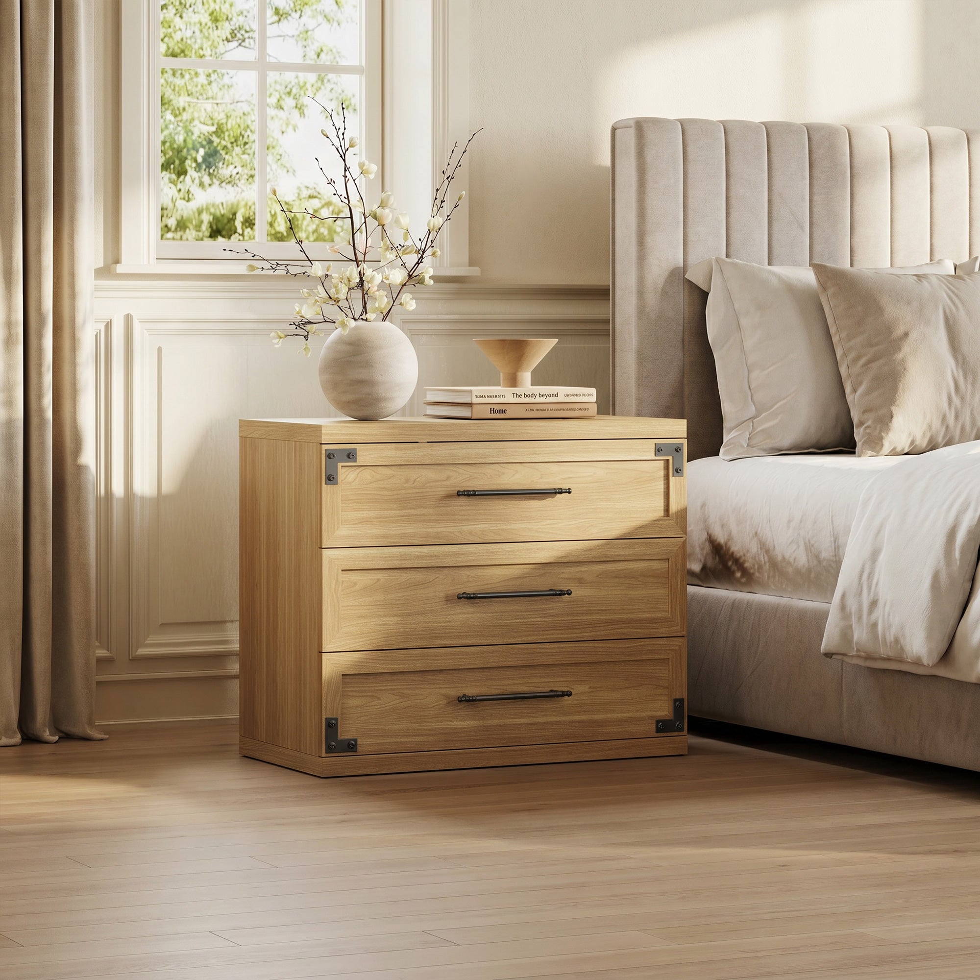 Willow 3-Drawers Nightstands Set - 2 Pieces - Oak Brown