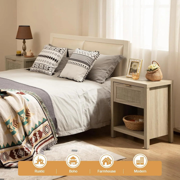 Savanna Rattan Nightstand with 1 Drawer