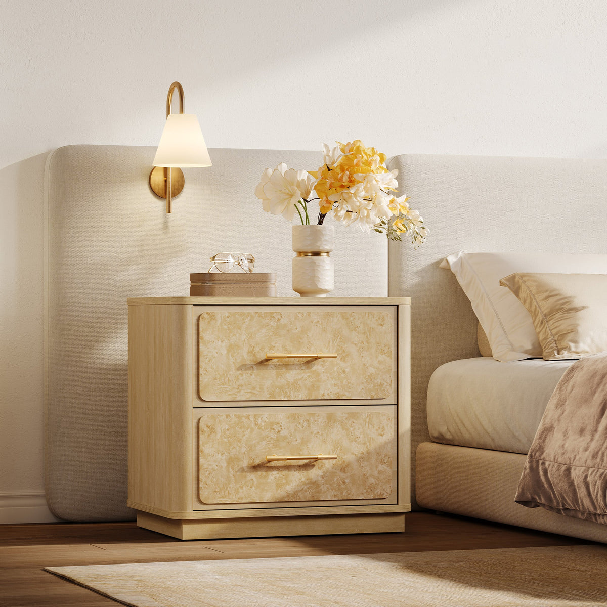 Burluxe 2 Drawers Nightstand, Set of 2