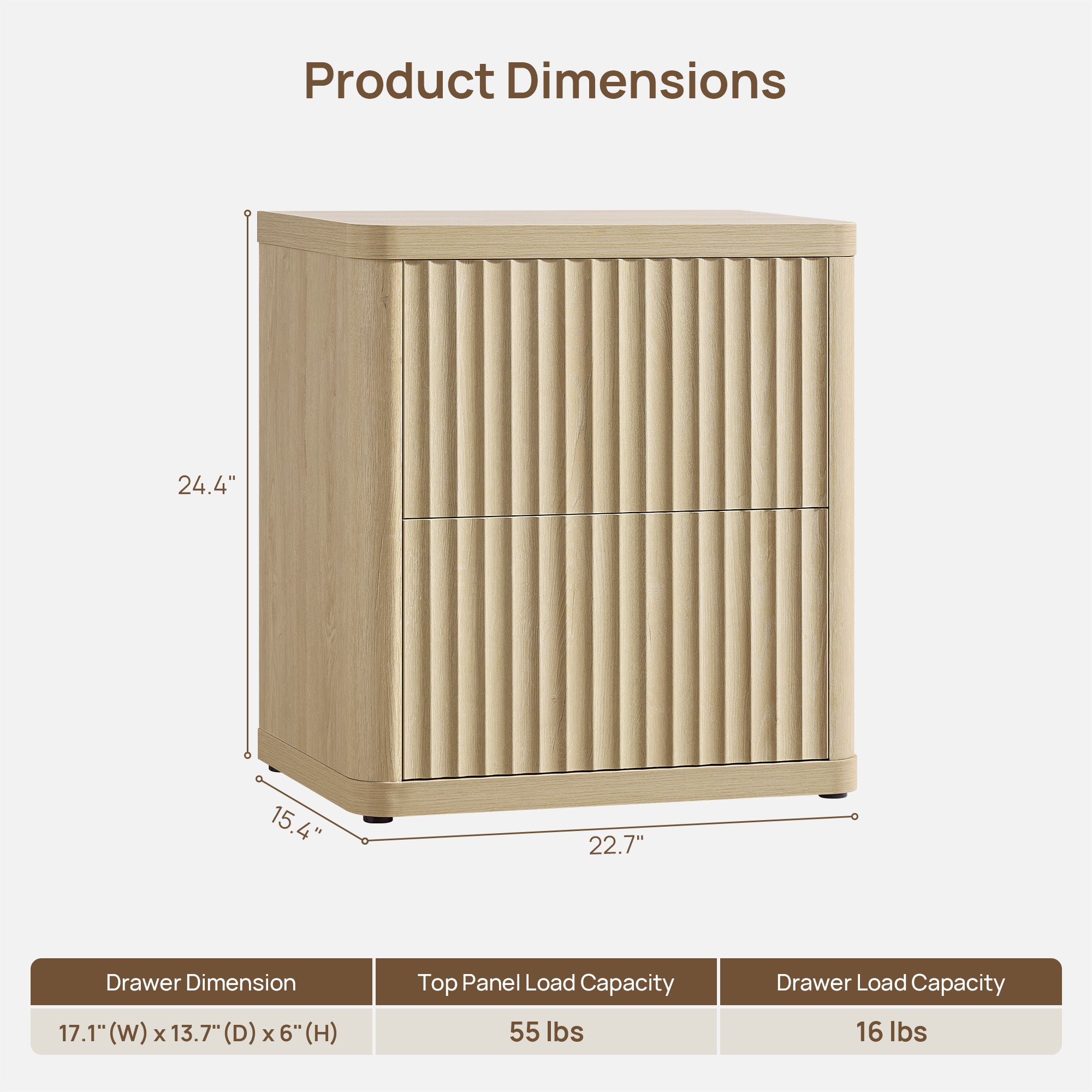 Cas 2-Drawer Nightstand, Fluted Style