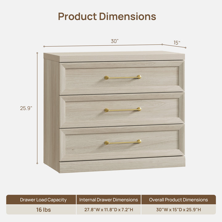 Helio Modern Nightstand with 3 Drawers, 30'' Wide