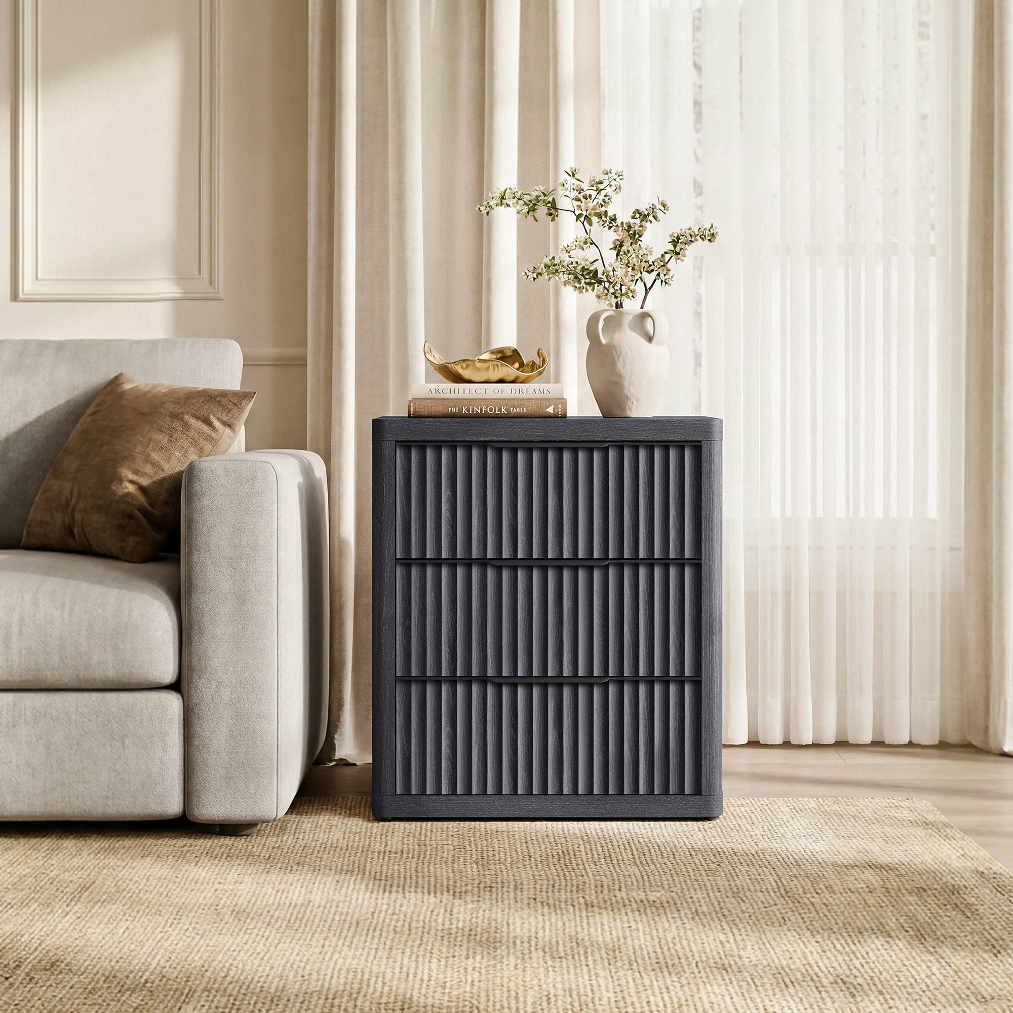 Cas 3 Drawers Dresser, Black Handle