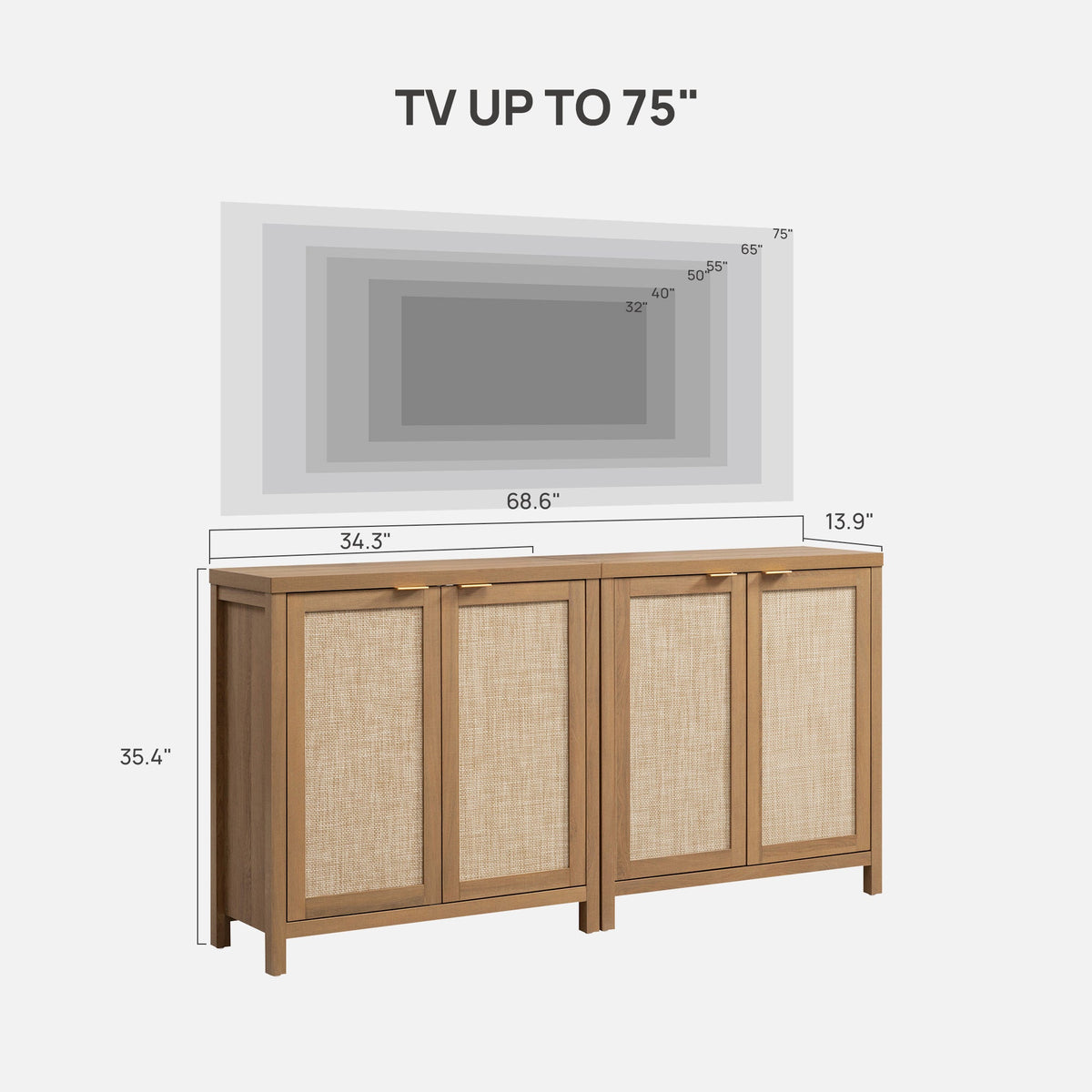 Savanna TV Console with Doors - 2 Pieces - Reclaimed Light Oak