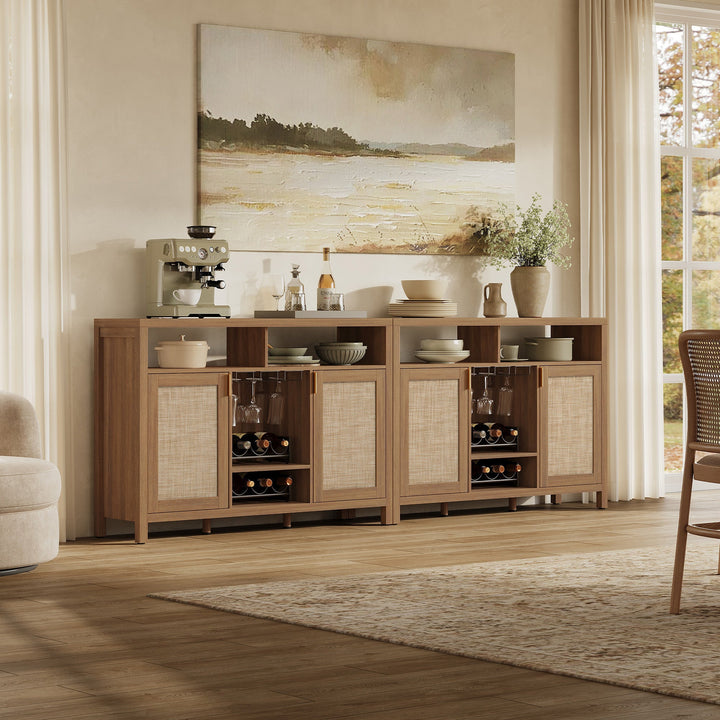 Savanna Bar Cabinet with Glass Holder - 2 Pieces - Reclaimed Caramel Oak