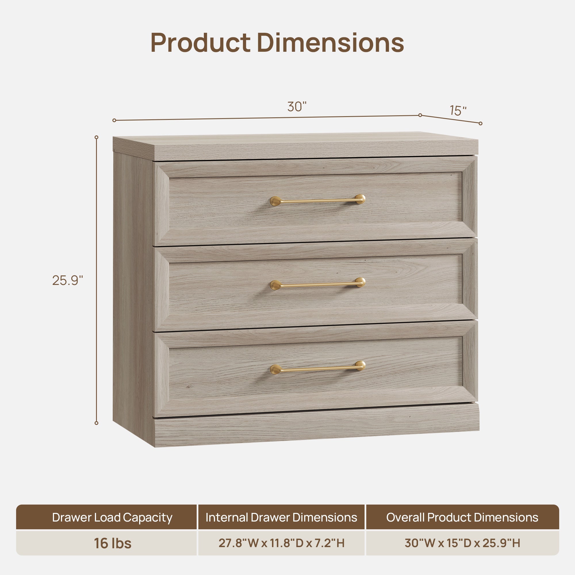 Helio Modern Nightstand with 3 Drawers, 30'' Wide